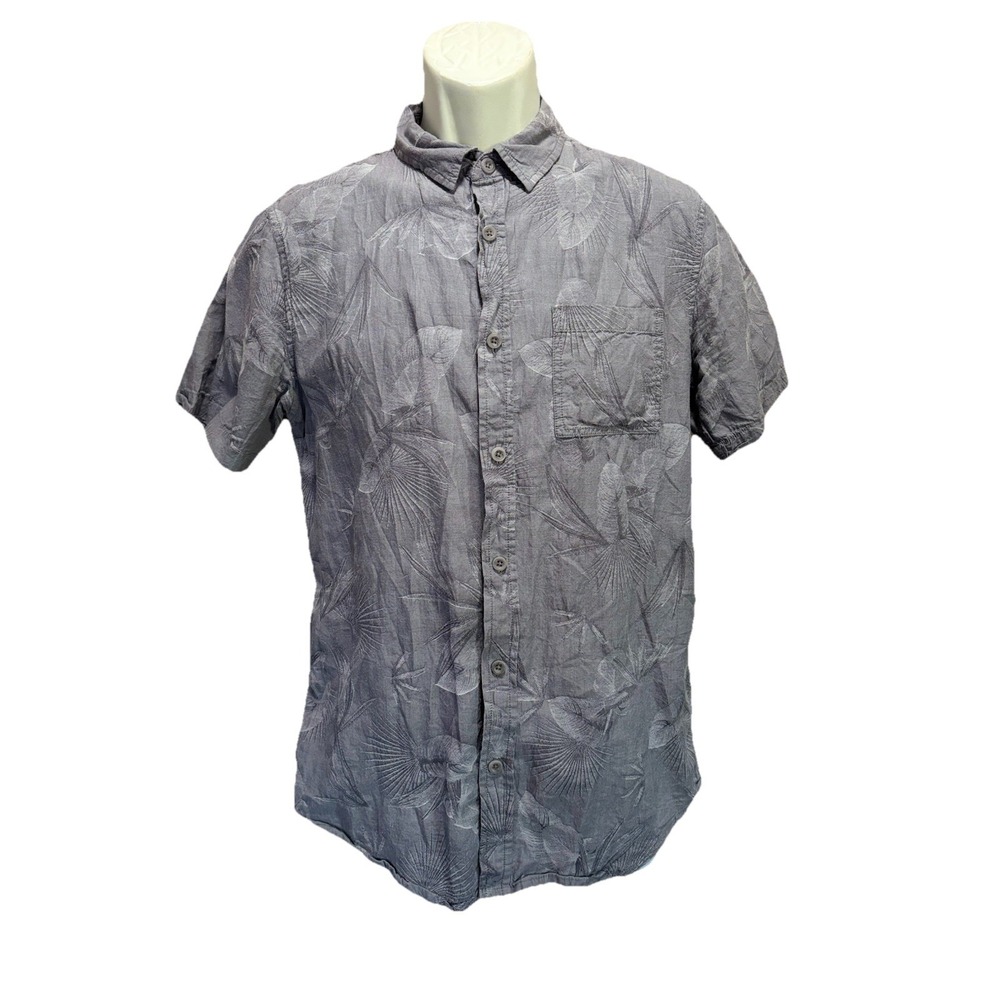 On The Byas Gray  Tropical Print Short Sleeve Button Up Shirt Men's Size‎ Small
